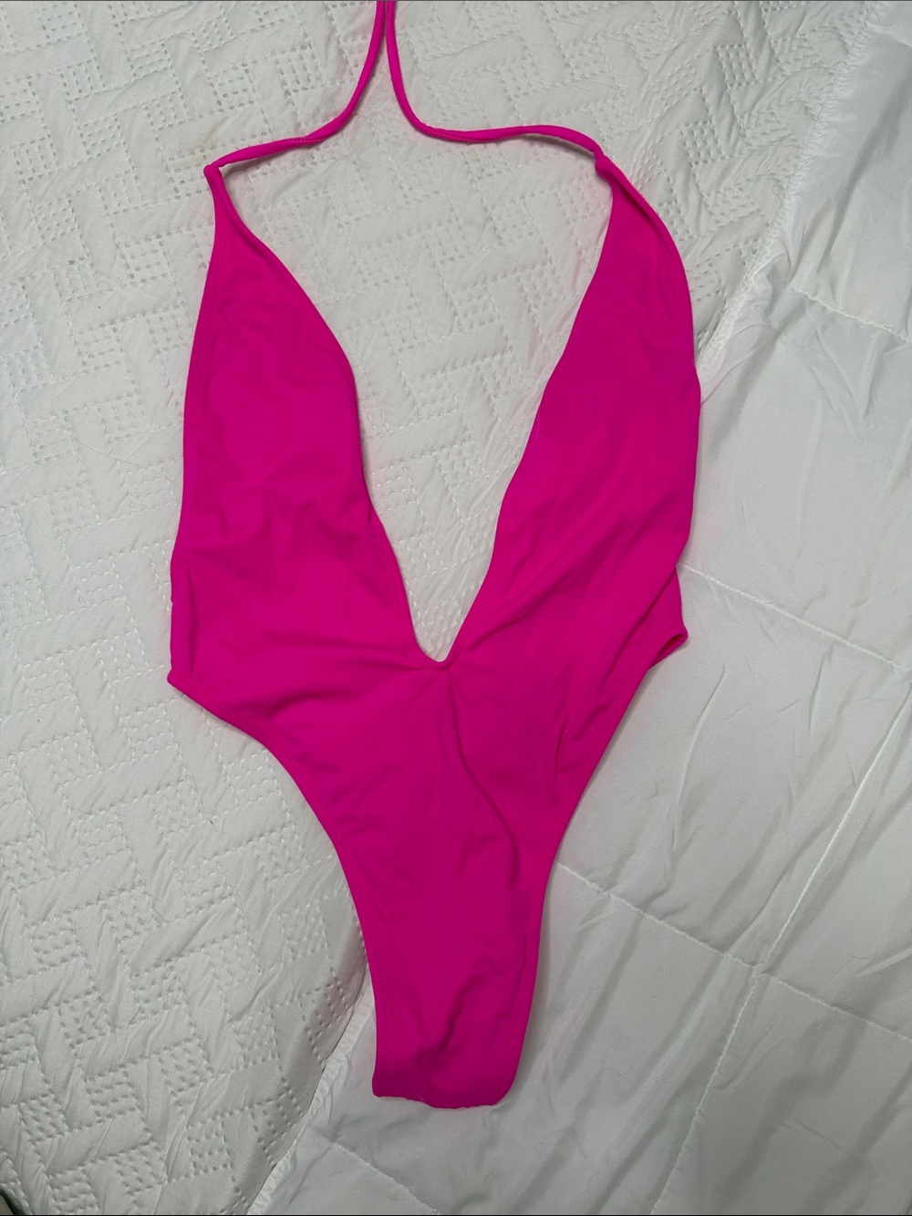 Plunge One-Piece Swimsuit in Hot Pink